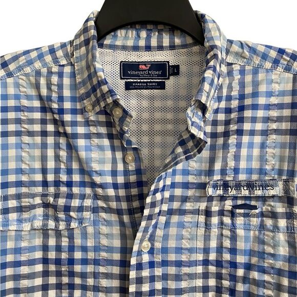 Vineyard Vines Plaid Harbor Shirt Men's Sz L Blue White Long Sleeve Vented Beach - Picture 6 of 15
